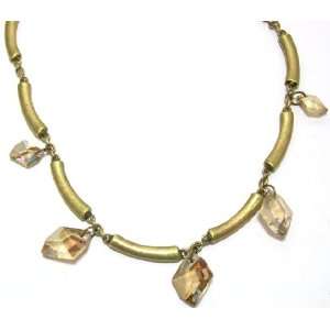   Gold Bars with Faceted Abstract Champagne Swarovski Crystals Jewelry