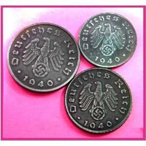  Nazi Swastika Coins Lot of 3 genuine 1940 German Issue 