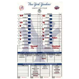  Twins at Yankees 7 23 2008 Game Used Lineup Card (MLB Auth 