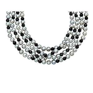  100 Inch 5mm Silver Grey Pearl and 4 4.5mm Faceted Onyx 