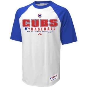  Men`s Chicago Cubs White Practice Raglan T shirt: Sports 
