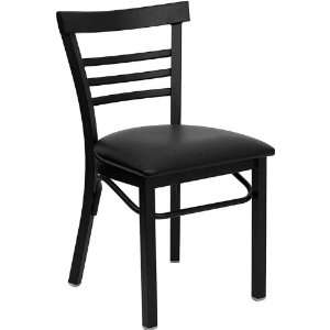 Flash Furniture Black Ladder Back Metal Restaurant Chair   Black Vinyl 