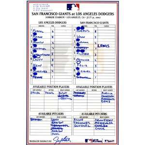  Giants at Dodgers Game Used Lineup Card 7 31 2007 Sports 