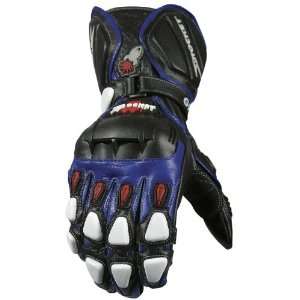   Mens Leather Motorcycle Gloves Black/Blue/White Small S 656 1202