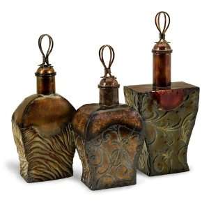  Set of 3 Unique Decorative Metal Bottles with Lids