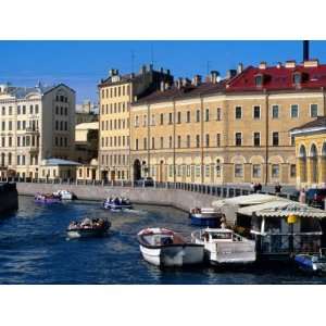  Boats Cruising on Moyka Canal, St. Petersburg, Russia 