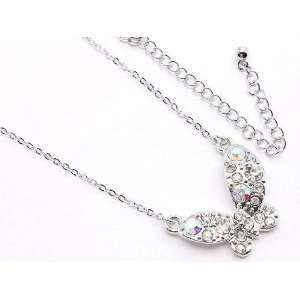  Crystal Accented Butterfly Pendant Necklace Jewelry