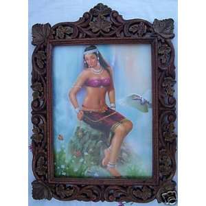  Lady sitting on Hill Mountain, Poster Pic in Wood Frame 