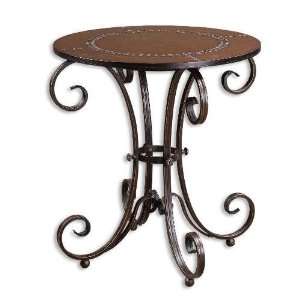     Scrolled Metal Accent Table with Faus Leather Top: Home & Kitchen