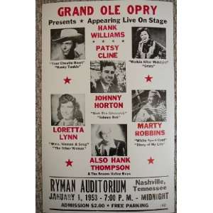 Grand Ole Opry Live w/ Hank Williams & Patsy Cline Poster 