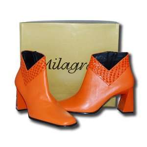 Milagros Gina Boot Orange with Faux Snake Skin Detail Leather Upper 