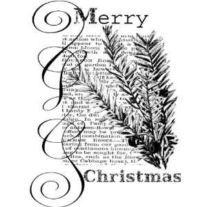  Wood Mounted Rubber Stamp 3 1/2x4 1/2 Christmas Text 