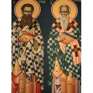 Greek Orthodox Icon Depicting Saint Vissarion and Saint 