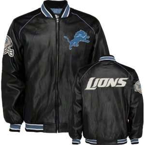  Detroit Lions Faux Leather Varsity Jacket Sports 
