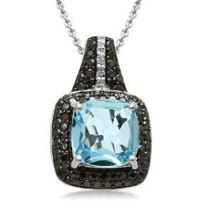 Sterling Silver and Blue Topaz with Black and White Diamonds Pendant 