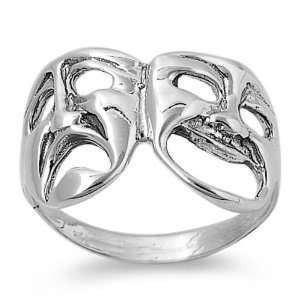  Sterling Silver Comedy and Tragedy Ring, Size 7: Jewelry