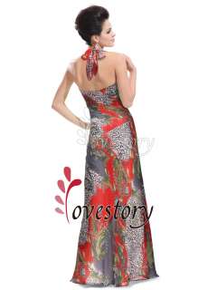 Gorgeous Full Length Colorful Printed Halter Pageant Gown Dress 09059 
