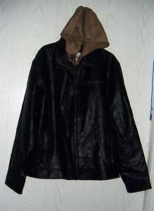 ROUTE 66 BLACK FAUX LEATHER HOODED & LINED COAT SIZE XL  