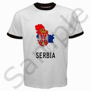 SERBIA SERBIAN FLAG MAP RINGER T SHIRT  