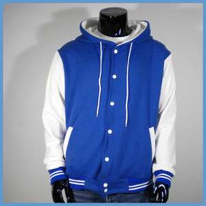 Mens New Varsity Hoodie Baseball Jacket (Blue&White/S,M,L,XL/Quality 