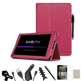  Kindle Fire PU Leather Case Cover Stand Charger USB Cable 