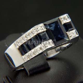 Natural Sapphire Diamonds 14K Gold Mens Ring r00256  
