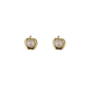   Yellow Gold Apple with Pearl Center Screwback Earrings (5mm/3mm Pearl