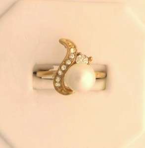  FAUX PEARL & RHINESTONE GOLD PLATED RING SIZE 9.5 FREE SHIP 0125 4434