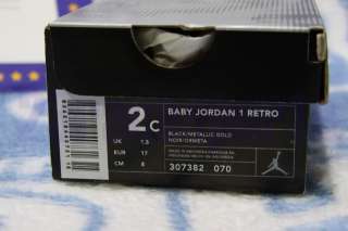 2003 Nike Baby Jordan 1 Retro Sz 2c Black Metallic Gold original I air 