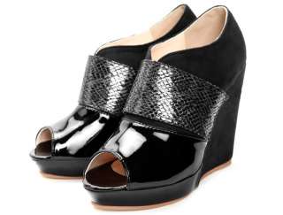   toe shoes Platform heels wedge patent leather shoes boots #079  