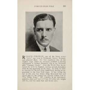  1925 Ronald Coleman Mabel Ballin Silent Film Actor 