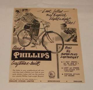 1956 PHILLIPS bicycle ad ~ Super Plus Lightweight  
