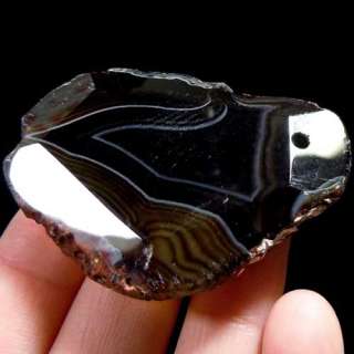 unique black stripe facet agate pendant bead stone i0922  