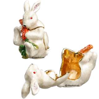 Bejeweled Rabbit Carrot Jeweled Box Crystal Trinket Enameled Wee 