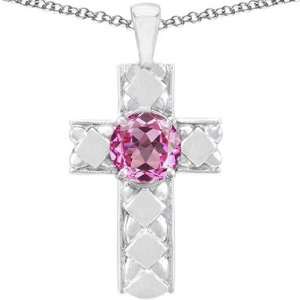   Created Round Pink Tourmaline Cross Pendant(MetalYello Jewelry