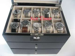 30 watch Glass Top Black Lacquer Display Case + Gift  