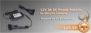 Port 12V 3A DC Power Adapter for Surveillance Cameras SKU#: PA 1035