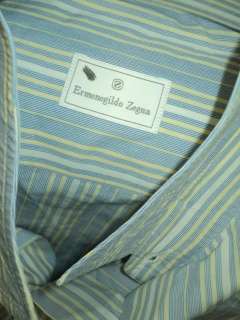 ERMENEGILDO ZEGNA Italy Blue Striped Cotton dress Shirt Sz 17.5 44 