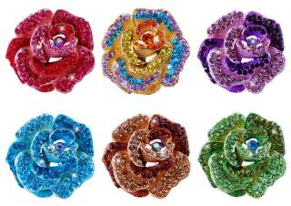 Fashion 6PCS Mix Color Flower Alloy&Rhinestone Brooches  