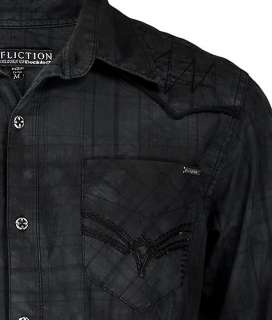 Tonal plaid crystal wash button front shirt All over embroidery Metal 