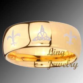 10MM Tungsten Gold Dome FRENCH FLEUR DE LIS Mens Ring SZ14  