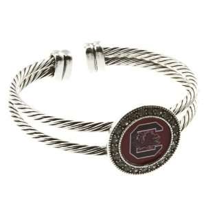  Double Cuff Bracelet with a Round Rhinestone Studded Logo ~ Gamecocks