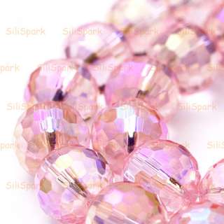 12mm Rose Pink Rainbow Quartz Faceted Round Bead  