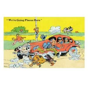 Speeding Car Goin Places, Scaring Dogs and Pedestrians Premium Poster 