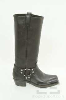 Frye Black Leather & Silver Buckle Tall Harness Boots Size 7.5 M 