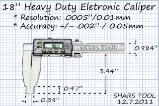 18 HEAVY DUTY LONG JAW ELECTRONIC DIGITAL CALIPER WITH SPC OUTPUT NEW 