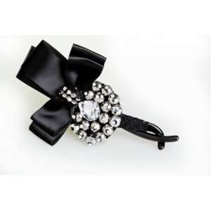   Fashion Hair Clip / Barrette Black Ribbon Crystals 2086 Jewelry