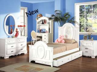 NEW FLORA GIRLS WHITE WOOD TWIN BED W/ TRUNDLE YOUTH  