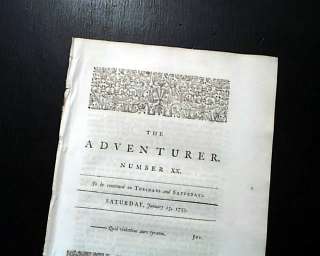   Century THE ADVENTURER John Hawkesworth Samuel Johnson 1753 Newspaper