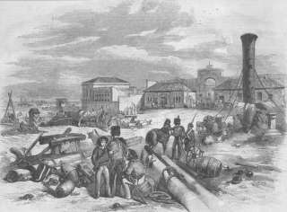 UKRAINE: Crimean War: The Dockyard at Kerch, print, 1855  